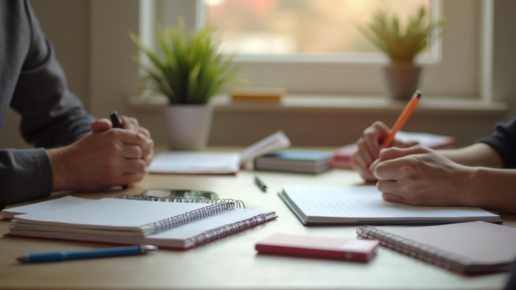 Grammaticaboeken en studiematerialen op tafel met kopje koffie, moderne studeerkamer